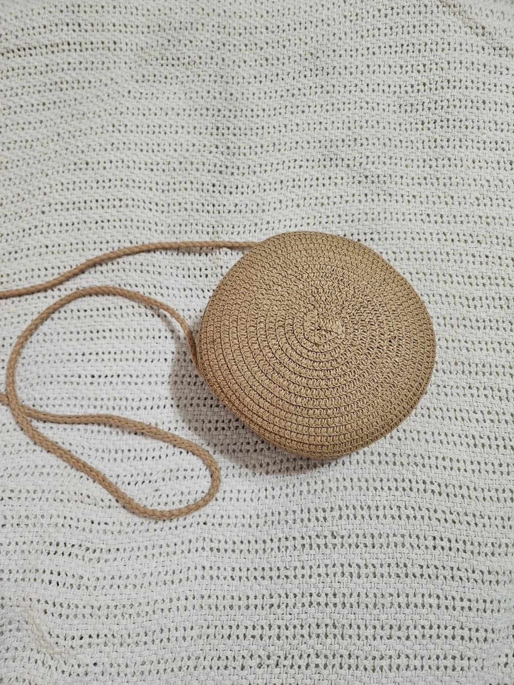 Round Woven Crossbody Bag in Tan